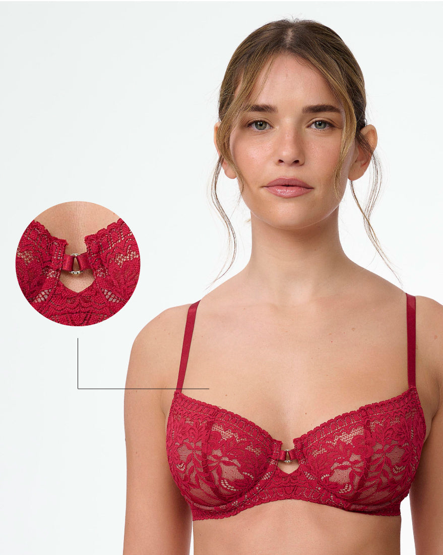 ברלט תחרה עם ברזלים ללא ריפוד במראה חזייה - RUBY RED