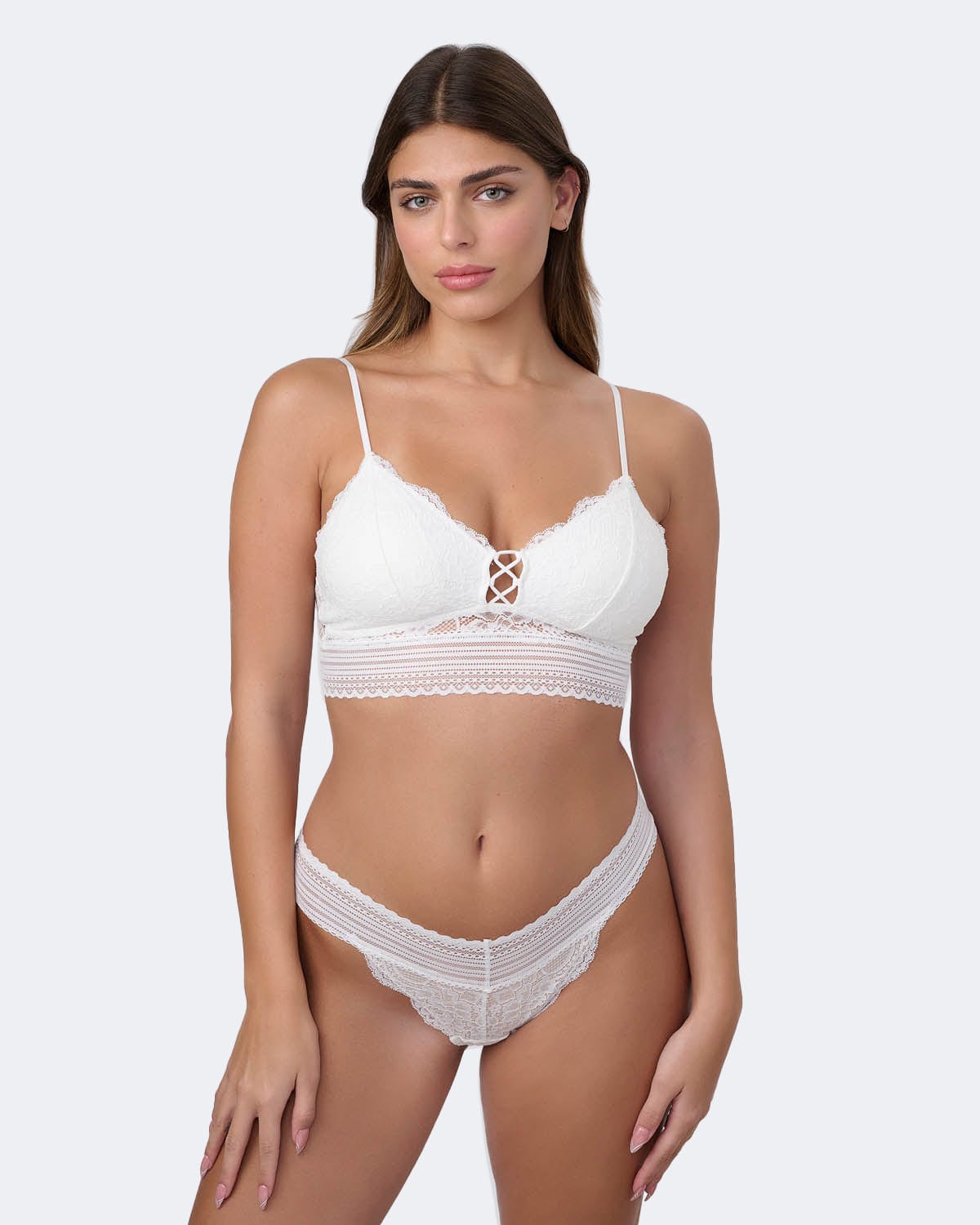 ברלט תחרה עם קאפ נשלף - LIGHT IVORY – תמונה 4