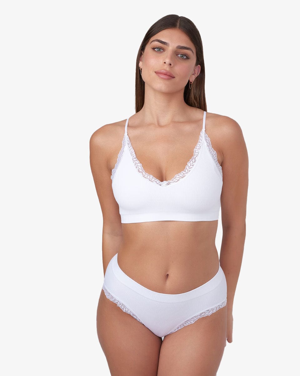 ברלט ריב סימלס בשילוב תחרה עם קאפ נשלף - WHITE – תמונה 4