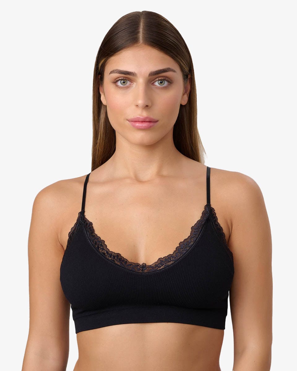 ברלט ריב סימלס בשילוב תחרה עם קאפ נשלף - BLACK – תמונה 1