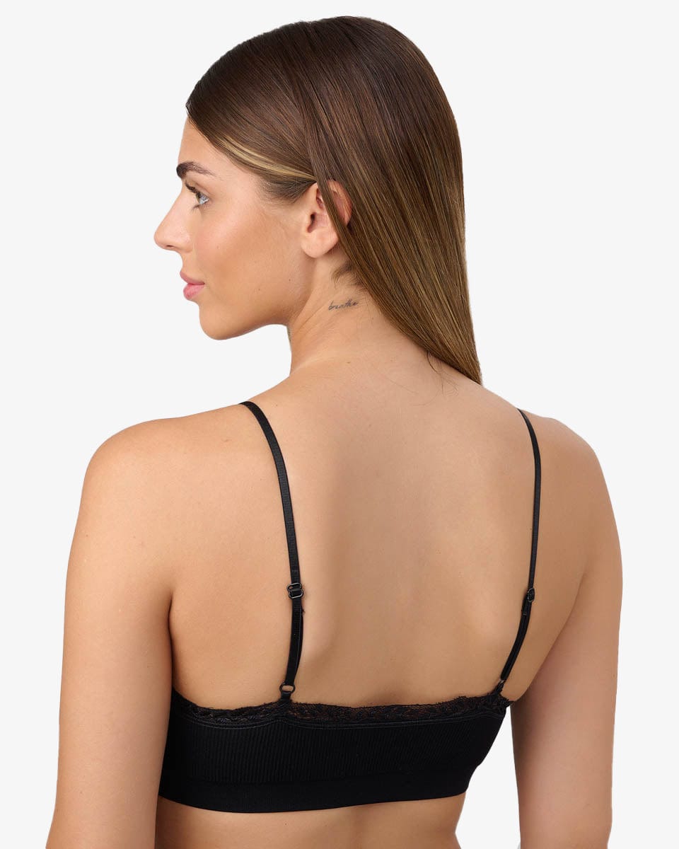 ברלט ריב סימלס בשילוב תחרה עם קאפ נשלף - BLACK – תמונה 3