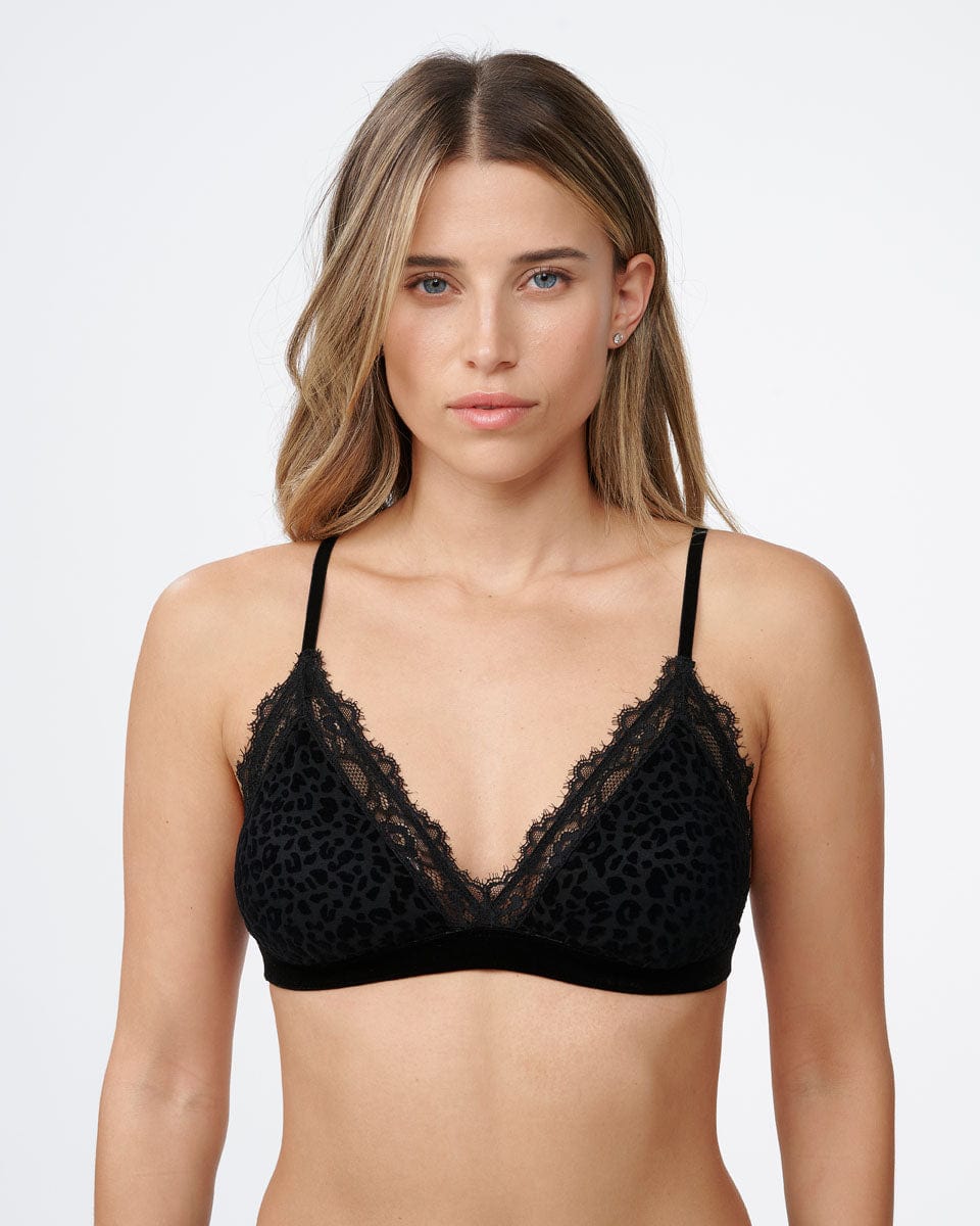 ברלט משולשים כריות נשלפות מבד קטיפה מנומר ותחרה - BLACK – תמונה 5