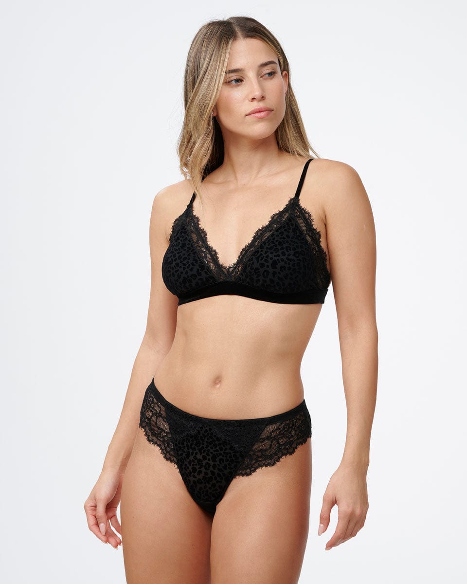 ברלט משולשים כריות נשלפות מבד קטיפה מנומר ותחרה - BLACK – תמונה 8