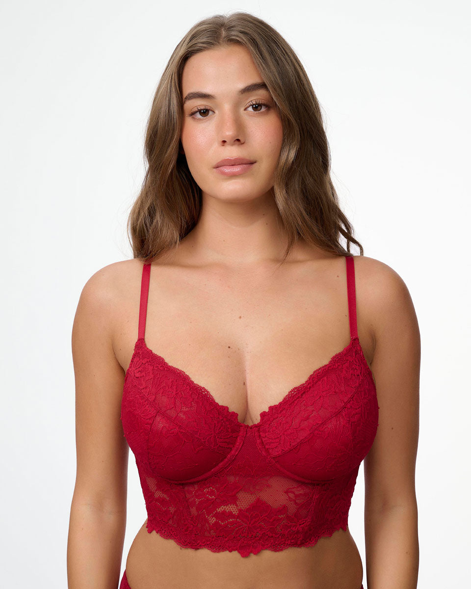 מחוך תחרה עם ברזלים ללא ריפוד במראה חזייה - RUBY RED