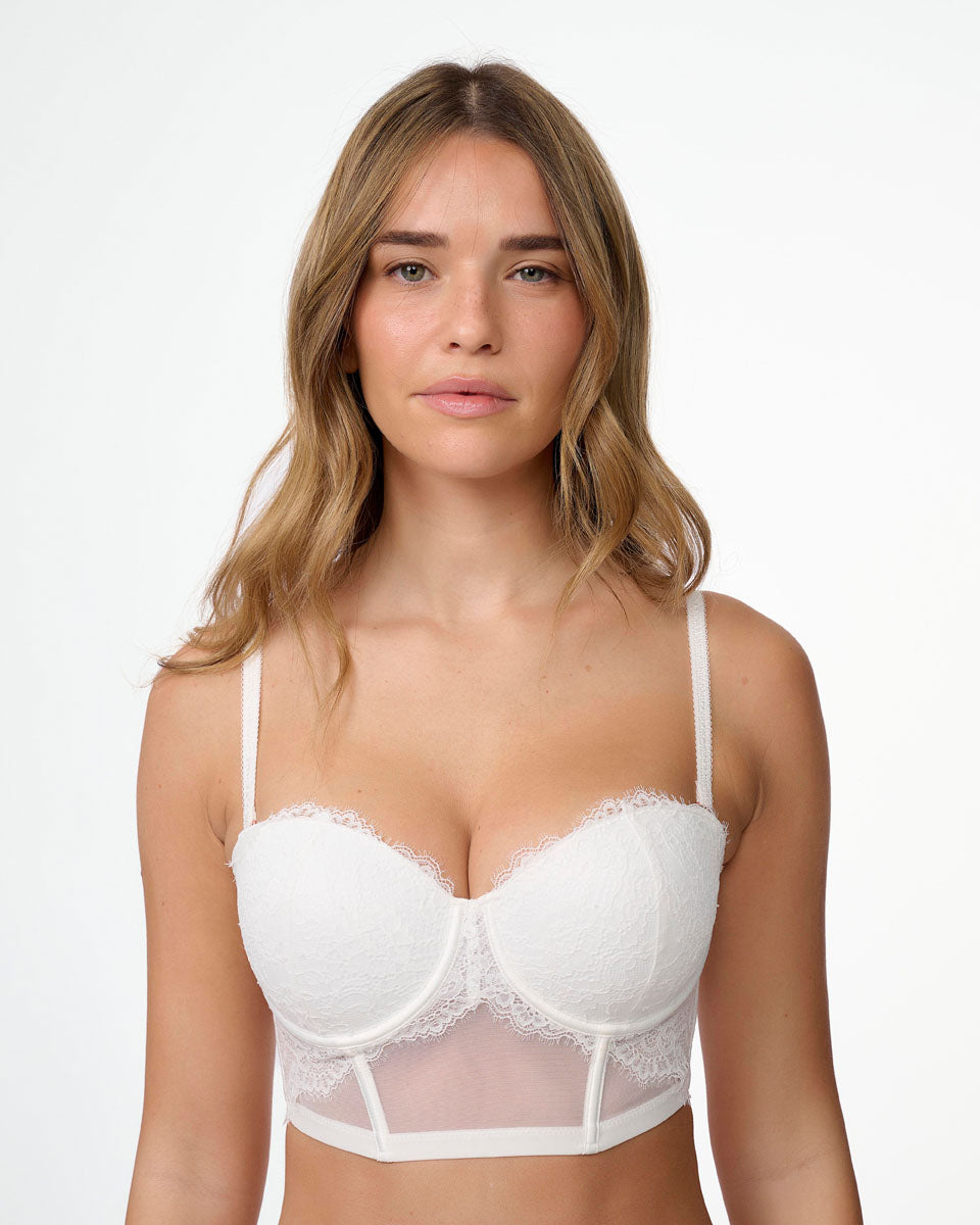 מחוך סטרפלס תחרה מרופד עם ברזלים - IVORY