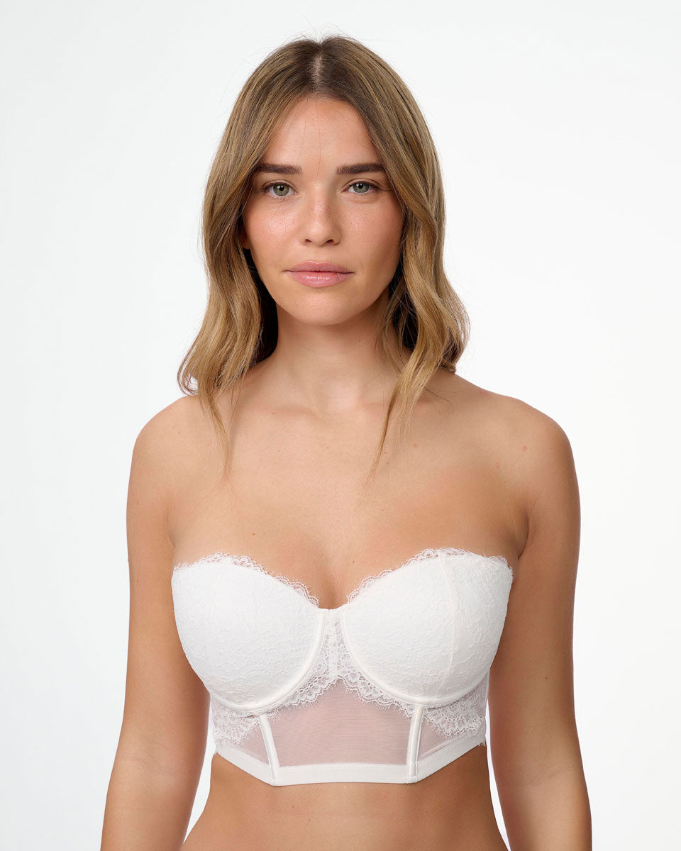 מחוך סטרפלס תחרה מרופד עם ברזלים - IVORY