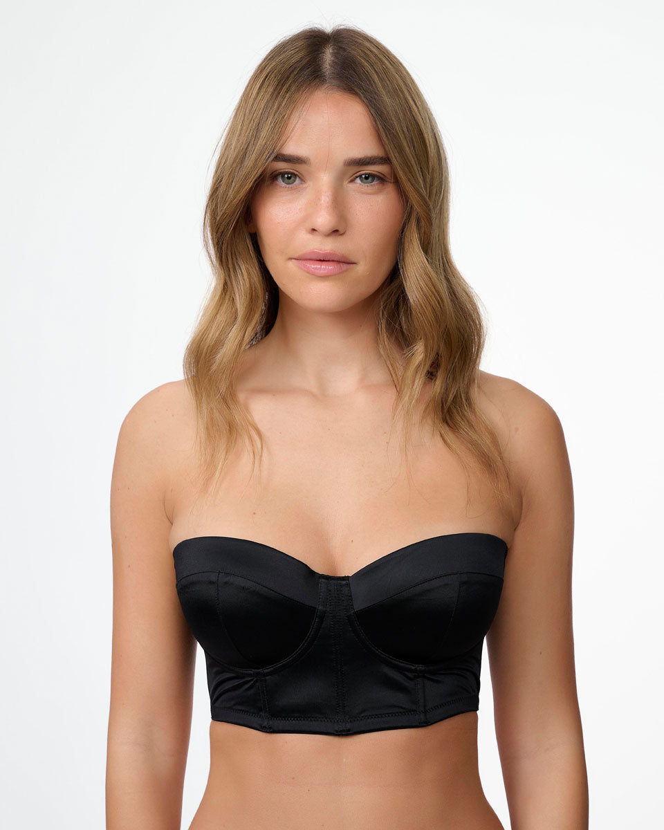 מחוך סטרפלס מיקרופייבר מבריק ומרופד - BLACK