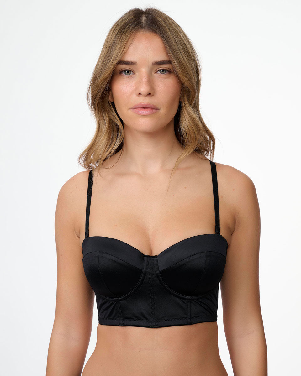 מחוך סטרפלס מיקרופייבר מבריק ומרופד - BLACK