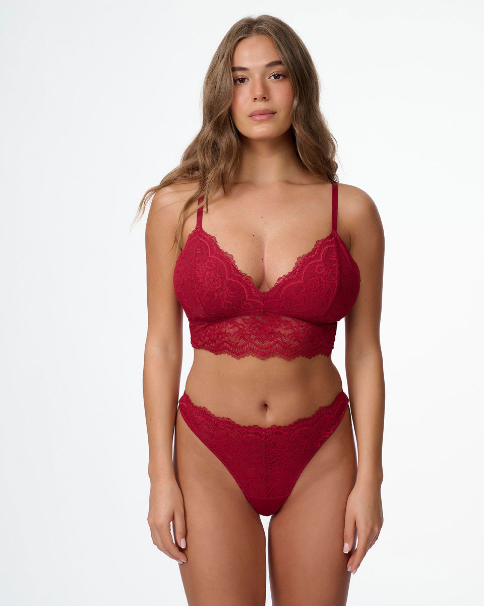 ברלט תחרה עם ריפוד פנימי נשלף ללא ברזלים - RUBY RED