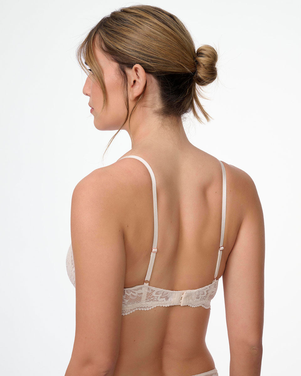 ברלט תחרה עם ריפוד פנימי קבוע וללא ברזלים - OATMEAL