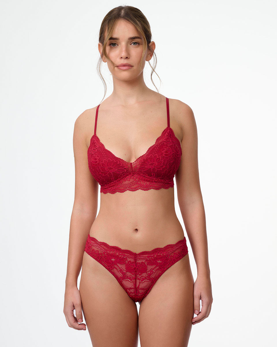 ברלט תחרה עם ריפוד פנימי קבוע וללא ברזלים - RUBY RED