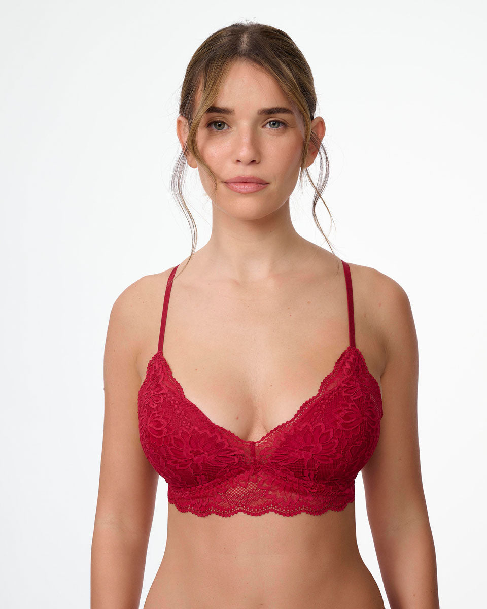 ברלט תחרה עם ריפוד פנימי קבוע וללא ברזלים - RUBY RED