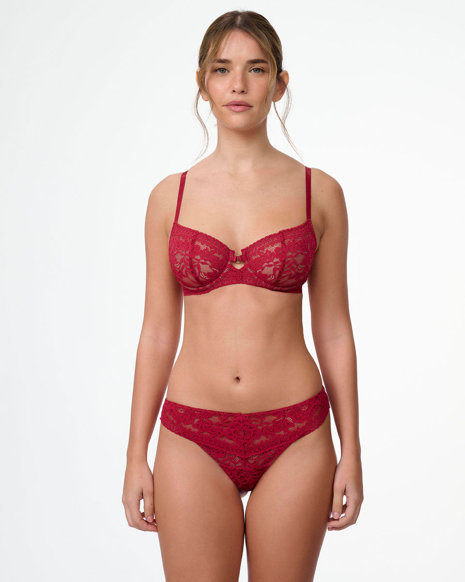 ברלט תחרה עם ברזלים ללא ריפוד במראה חזייה - RUBY RED