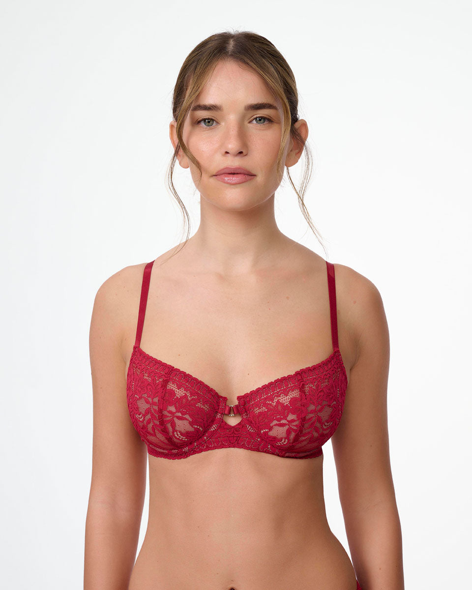 ברלט תחרה עם ברזלים ללא ריפוד במראה חזייה - RUBY RED