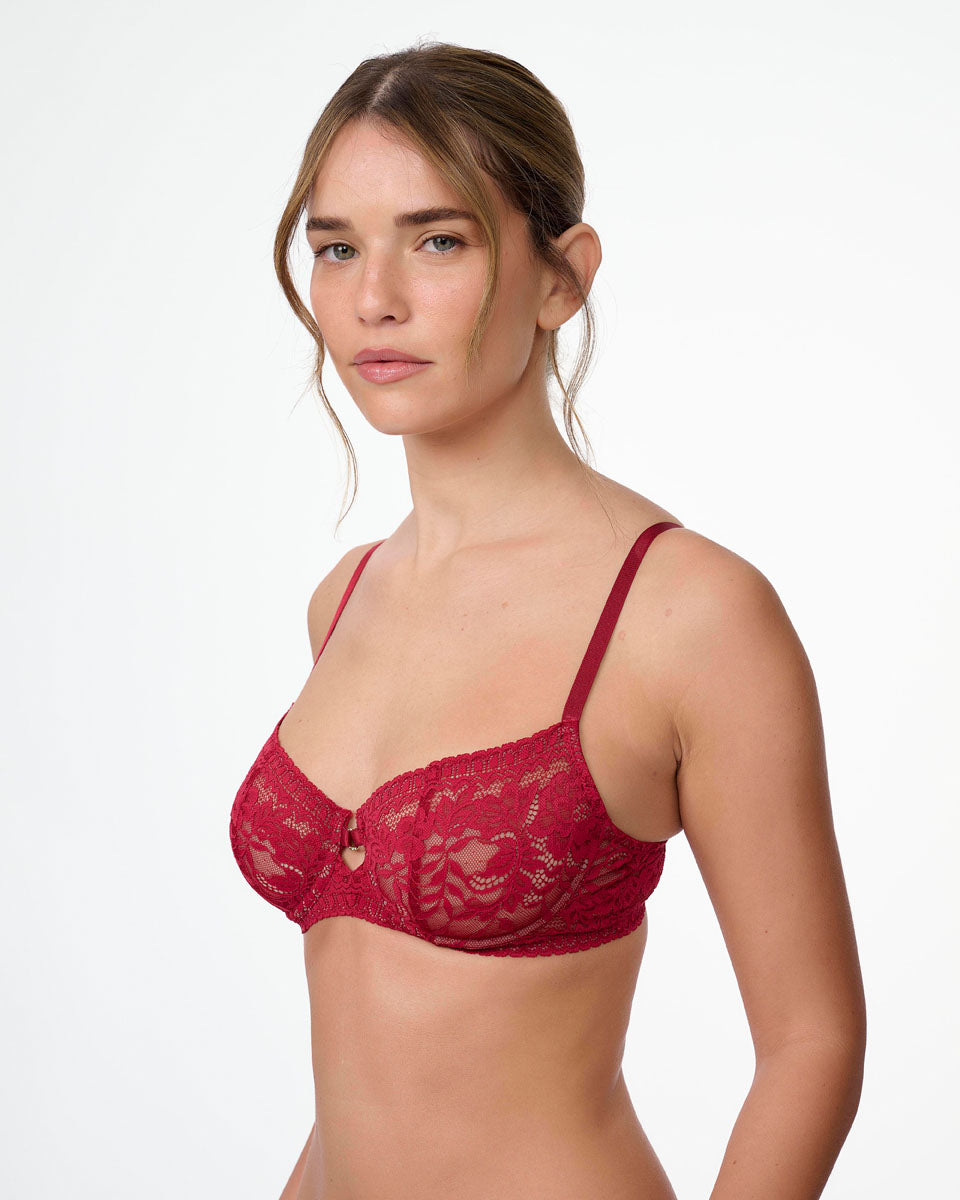 ברלט תחרה עם ברזלים ללא ריפוד במראה חזייה - RUBY RED