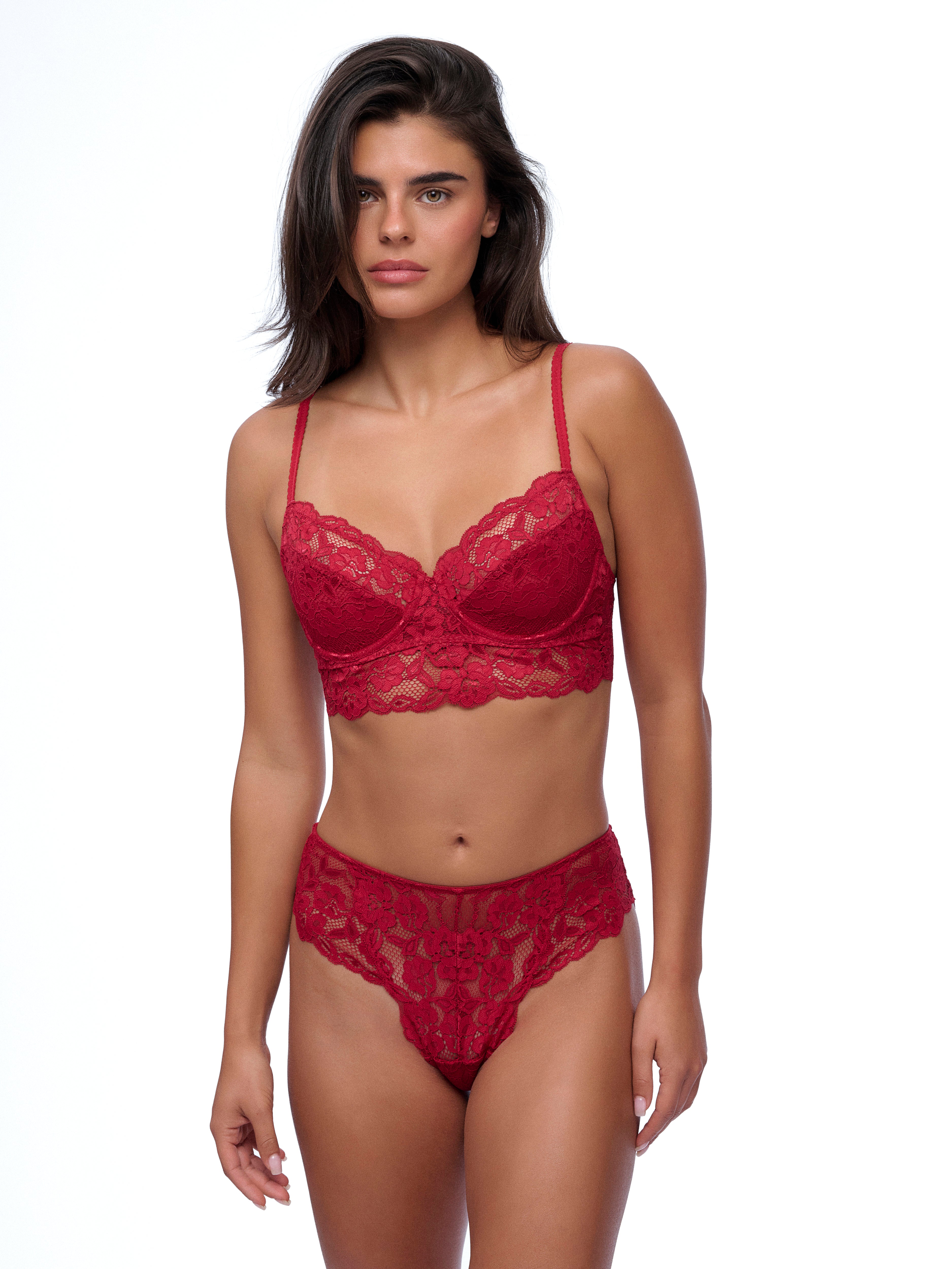 ברלט תחרה ללא ריפוד עם ברזלים - RUBY RED