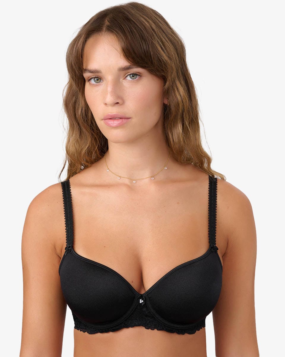 חזייה מרופדת עם ברזלים בשילוב תחרה - שחור – תמונה 1