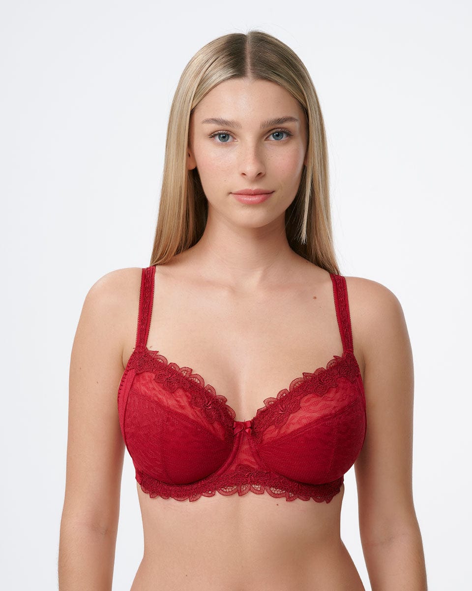 חזייה ללא ריפוד עם ברזלים מבד מנומר עדין - RUBY RED – תמונה 1