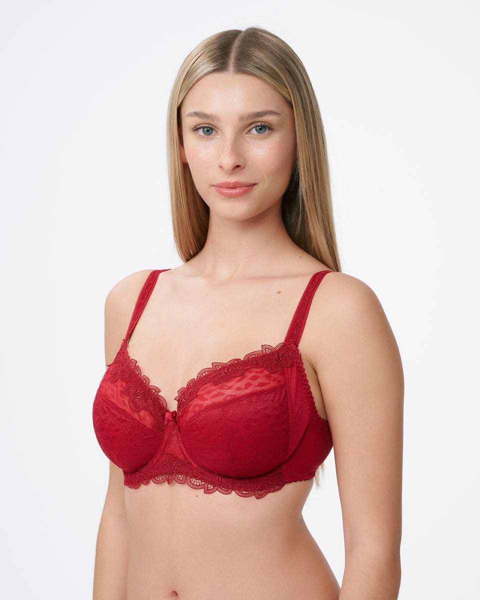 חזייה ללא ריפוד עם ברזלים מבד מנומר עדין - RUBY RED – תמונה 2