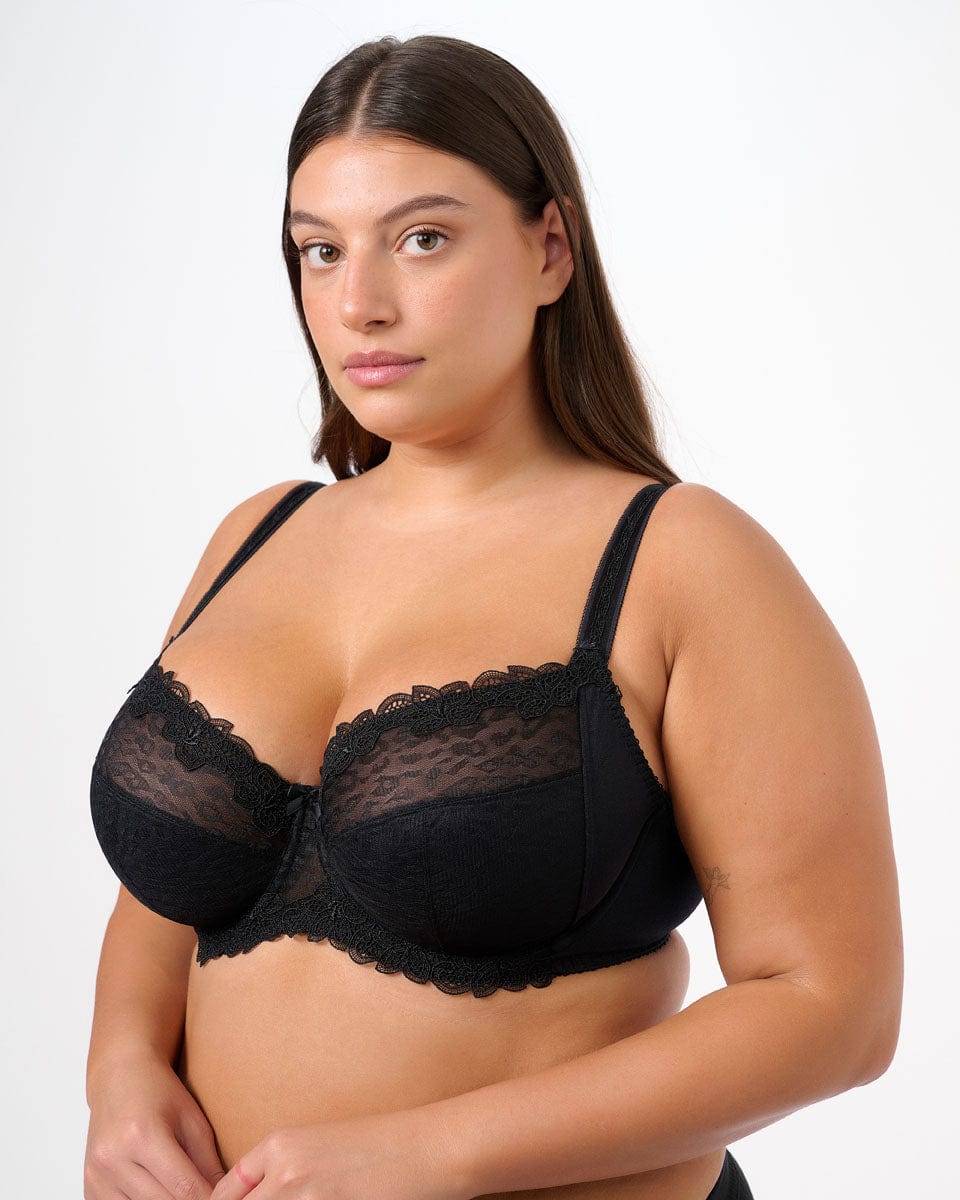 חזייה ללא ריפוד עם ברזלים מבד מנומר עדין - שחור – תמונה 1