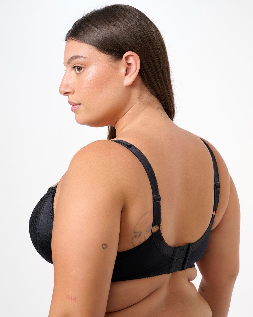 חזייה ללא ריפוד עם ברזלים מבד מנומר עדין - שחור – תמונה 2