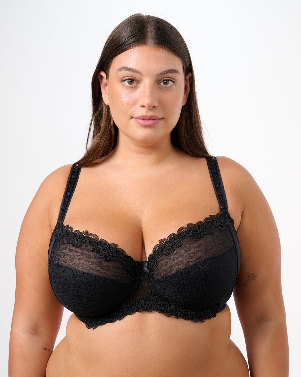 חזייה ללא ריפוד עם ברזלים מבד מנומר עדין - שחור – תמונה 3