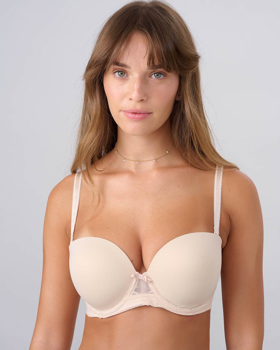 חזיית סטרפלס עם ברזלים בשילוב תחרה - NATURAL – תמונה 2