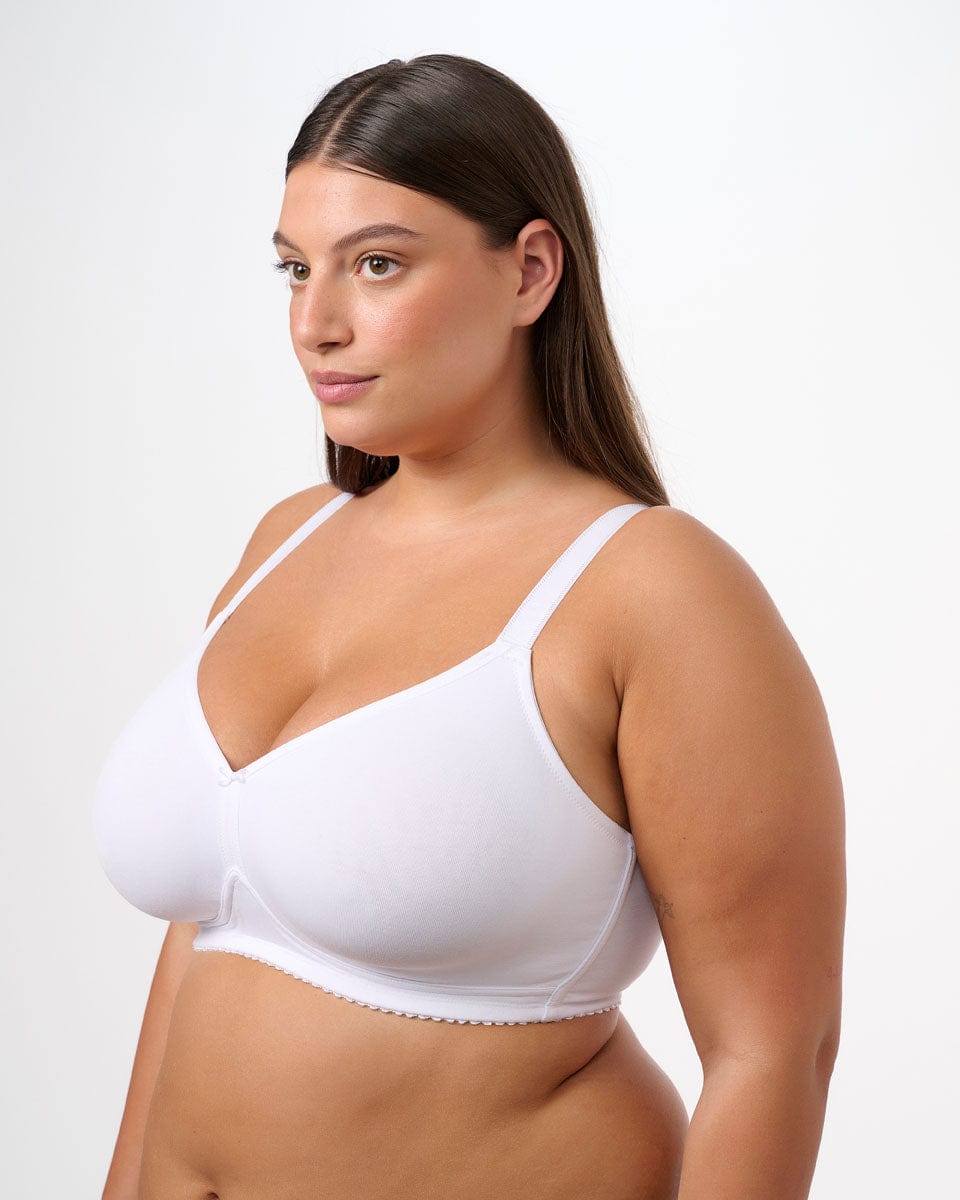 חזיית כותנה ללא ריפוד וללא ברזלים - WHITE – תמונה 2