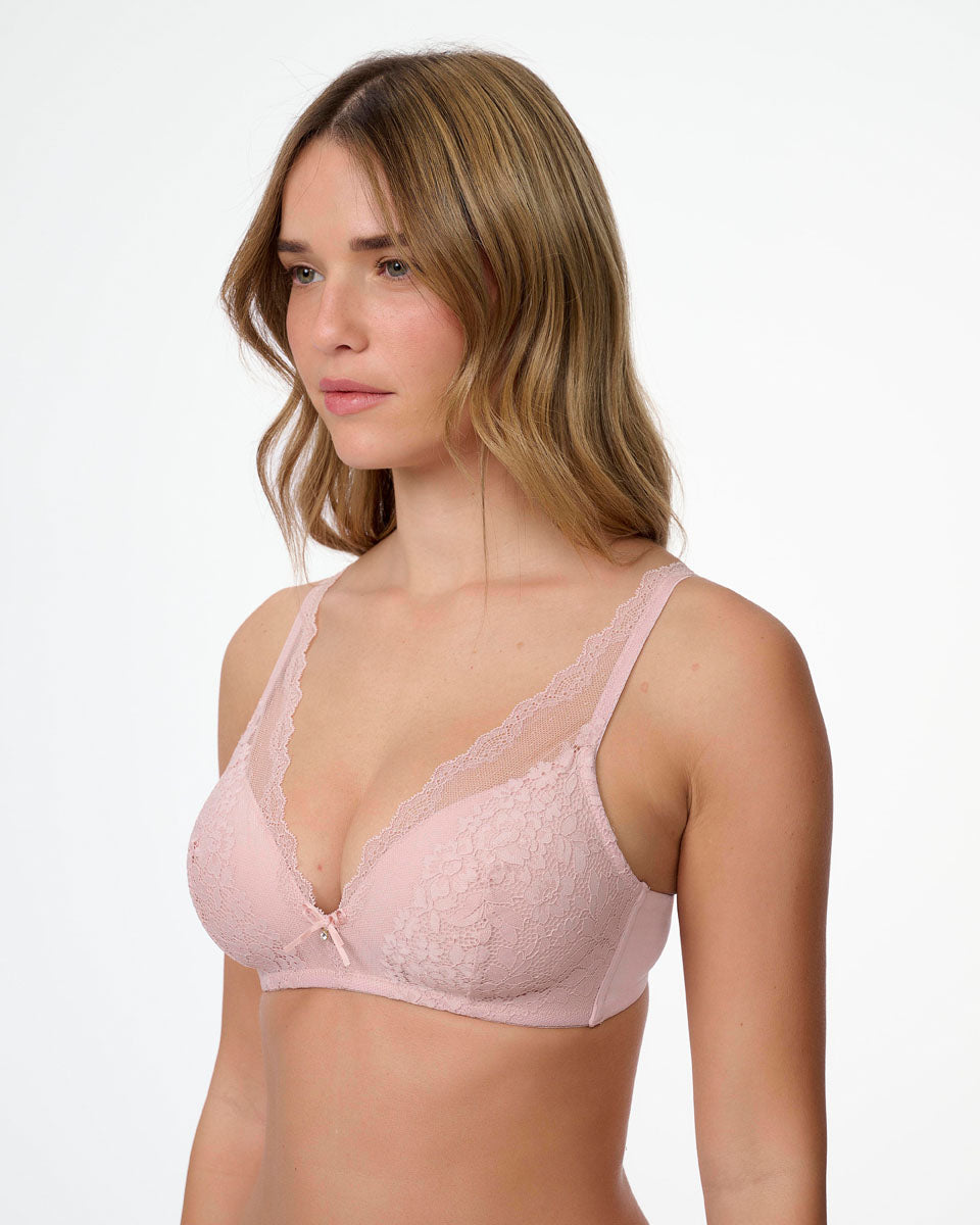 חזייה מרופדת ללא ברזלים בשילוב תחרה - DEEP BLUSH