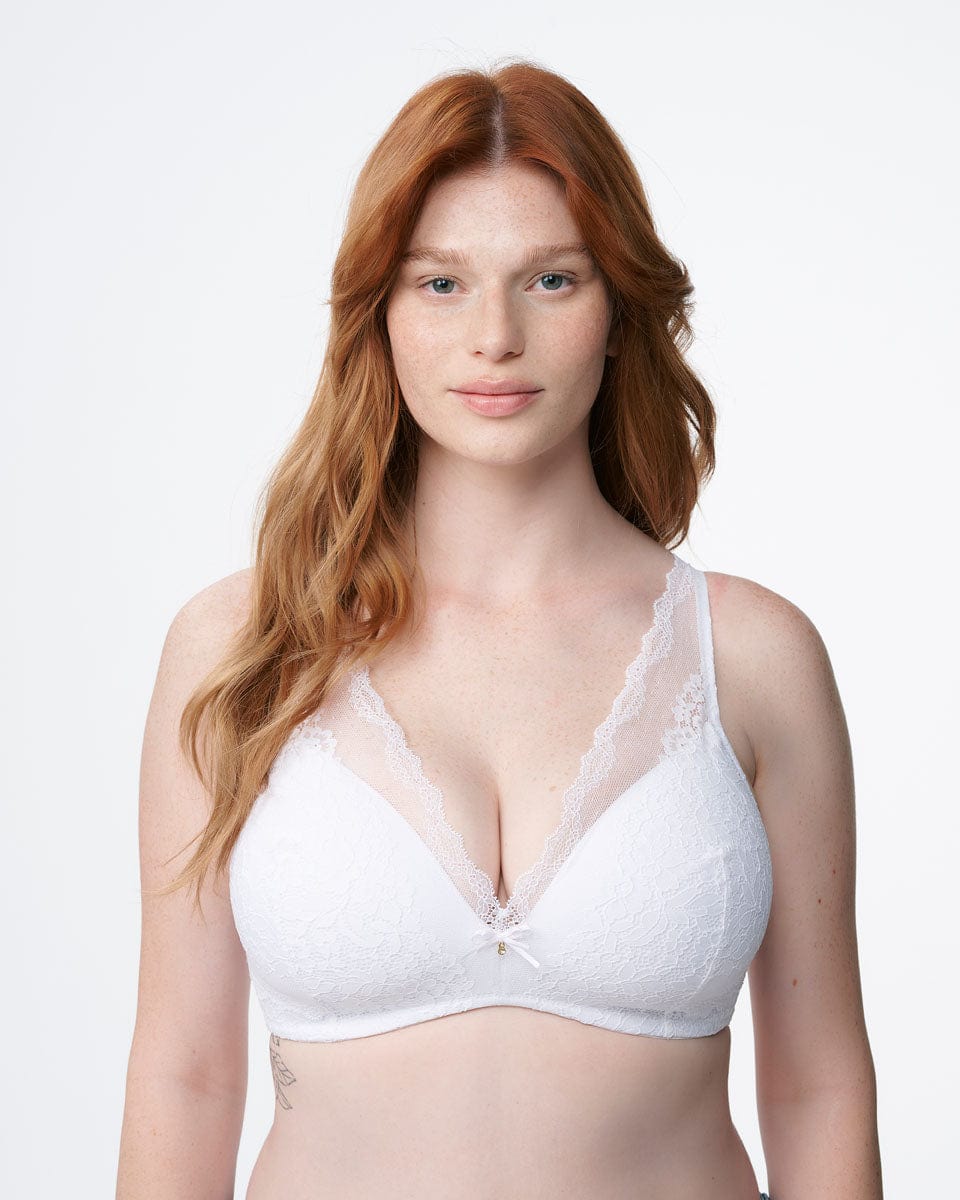 חזייה מרופדת ללא ברזלים בשילוב תחרה - WHITE – תמונה 1