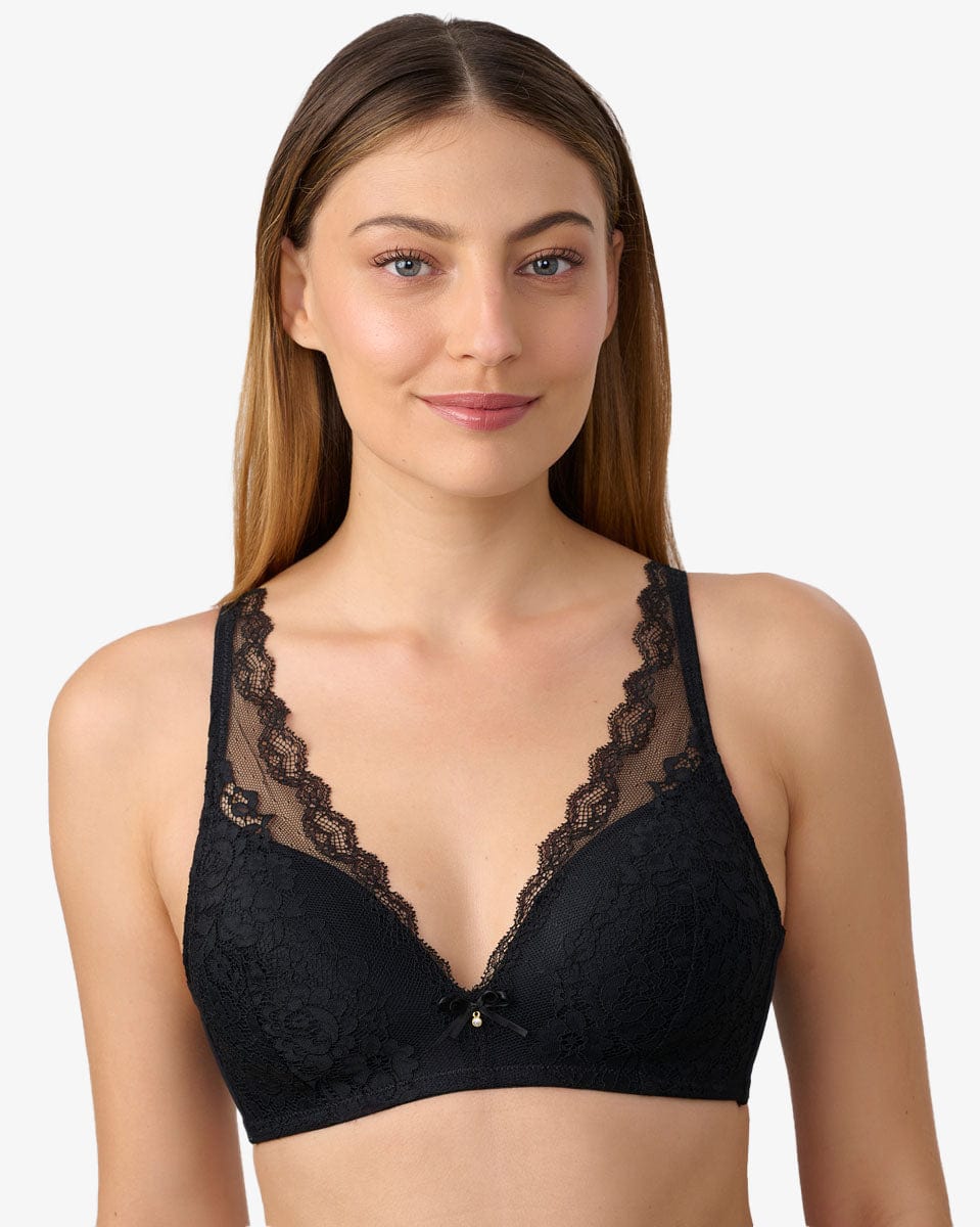 חזייה מרופדת ללא ברזלים בשילוב תחרה - BLACK – תמונה 1