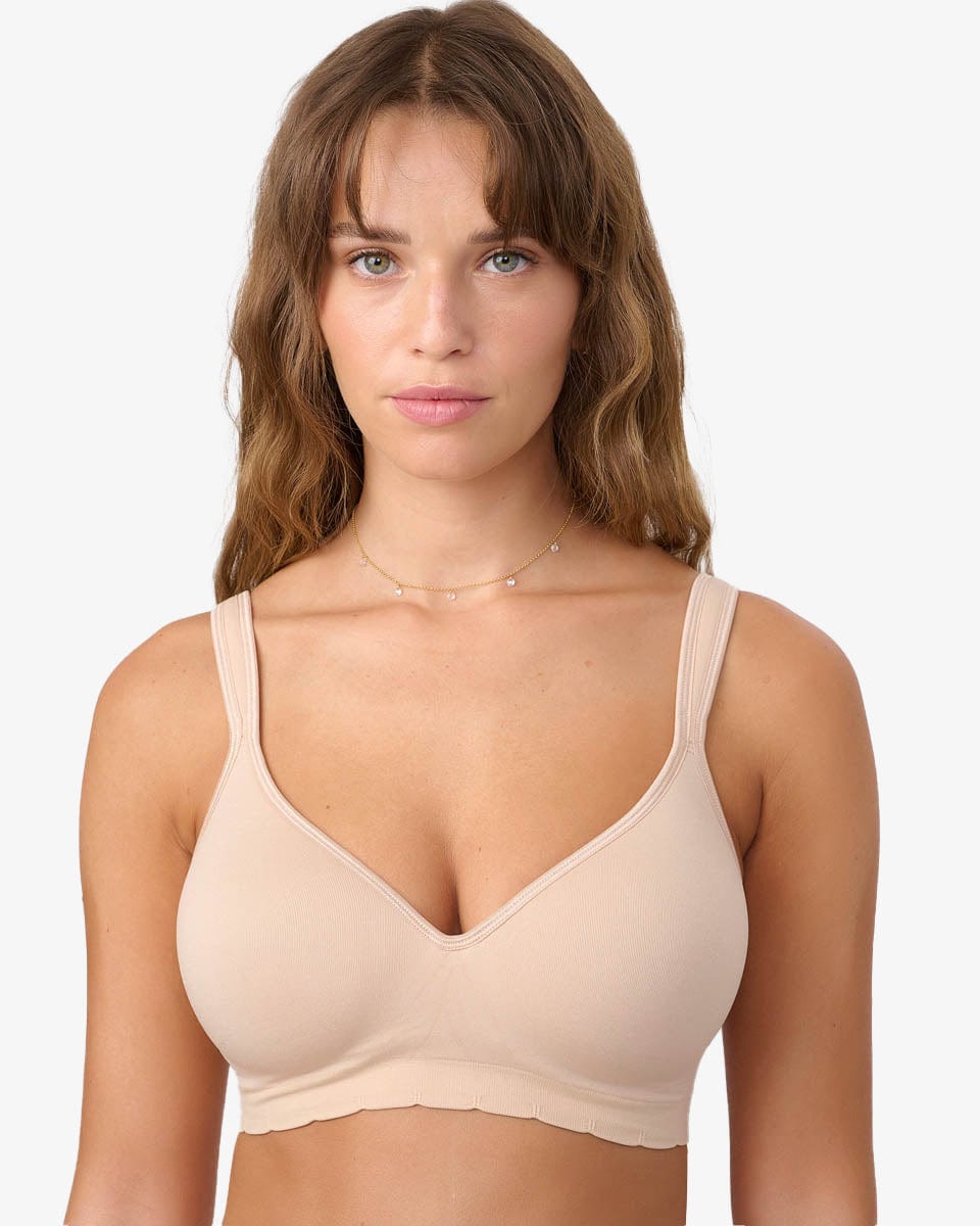 חזיית סימלס מרופדת ללא ברזלים עם כתפיות מתרחבות - NUDE – תמונה 1