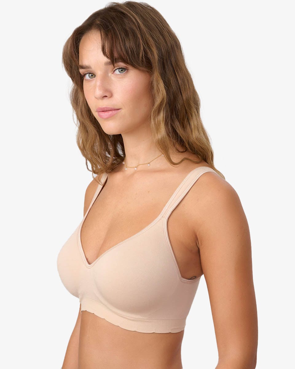 חזיית סימלס מרופדת ללא ברזלים עם כתפיות מתרחבות - NUDE – תמונה 2