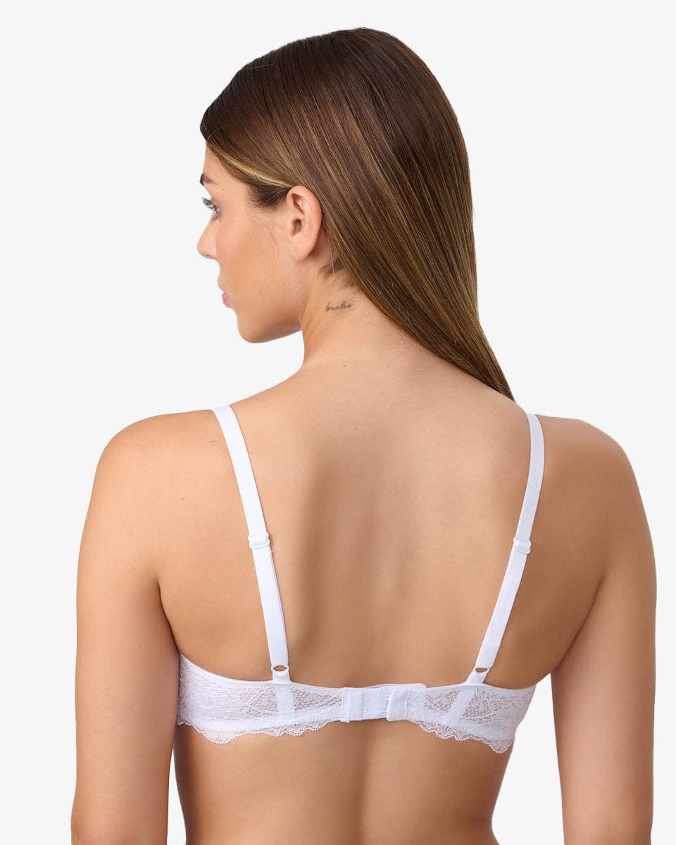 חזייה ללא ריפוד עם ברזלים מתחרת פרחים מעודנת - WHITE – תמונה 3