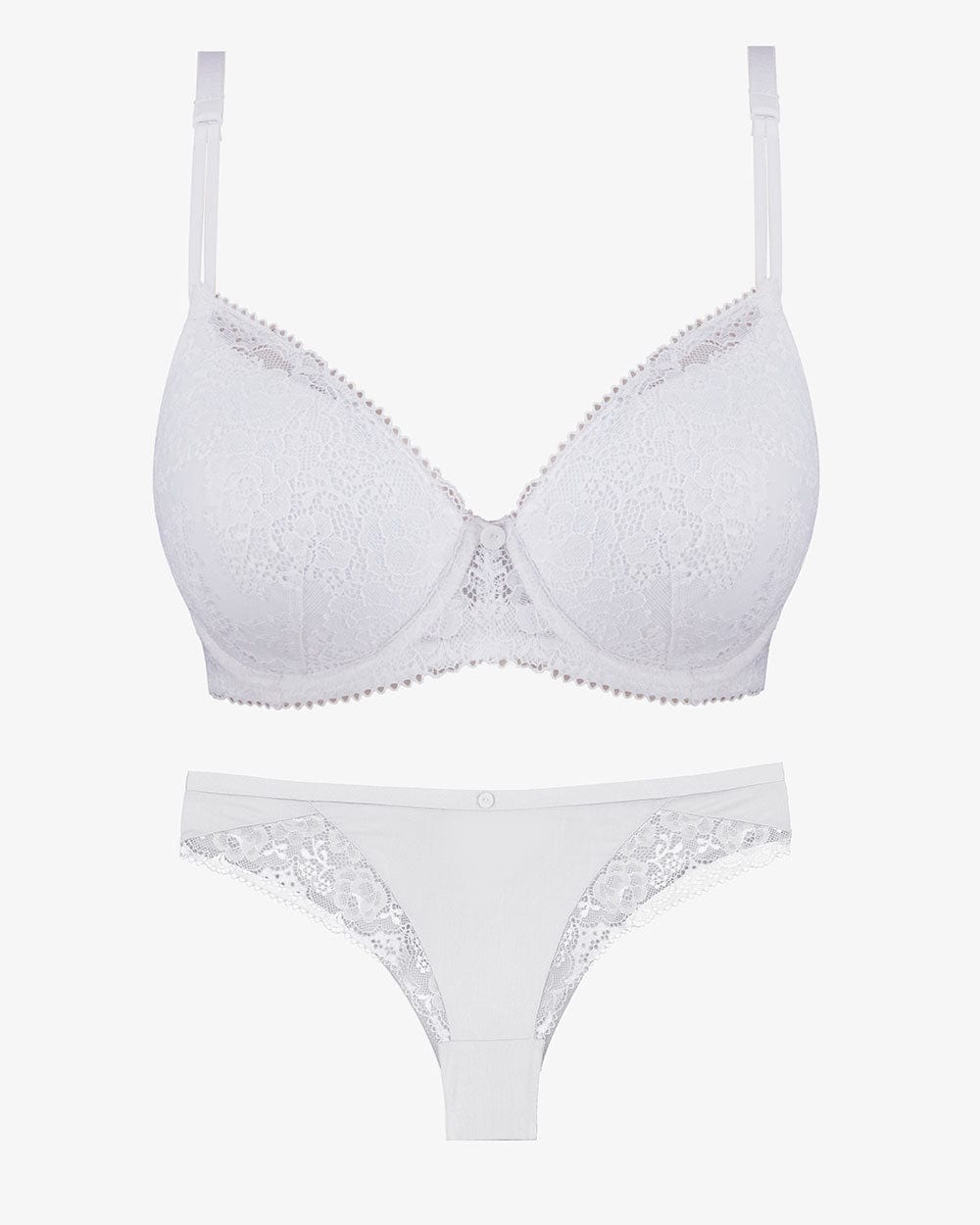 חזייה מרופדת עם ברזלים מתחרת פרחים בוהקת - WHITE – תמונה 6