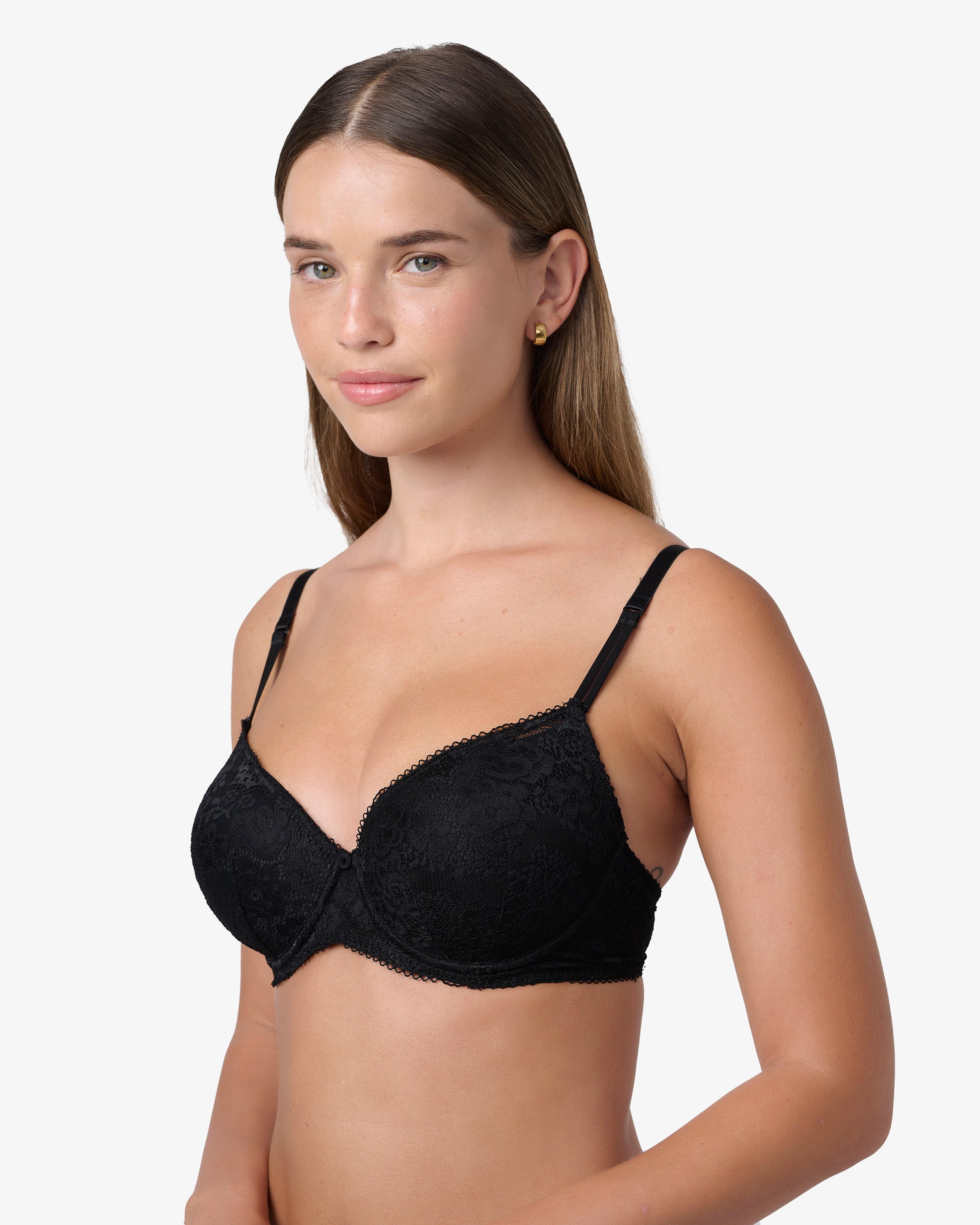 חזייה מרופדת עם ברזלים מתחרת פרחים בוהקת - BLACK – תמונה 1