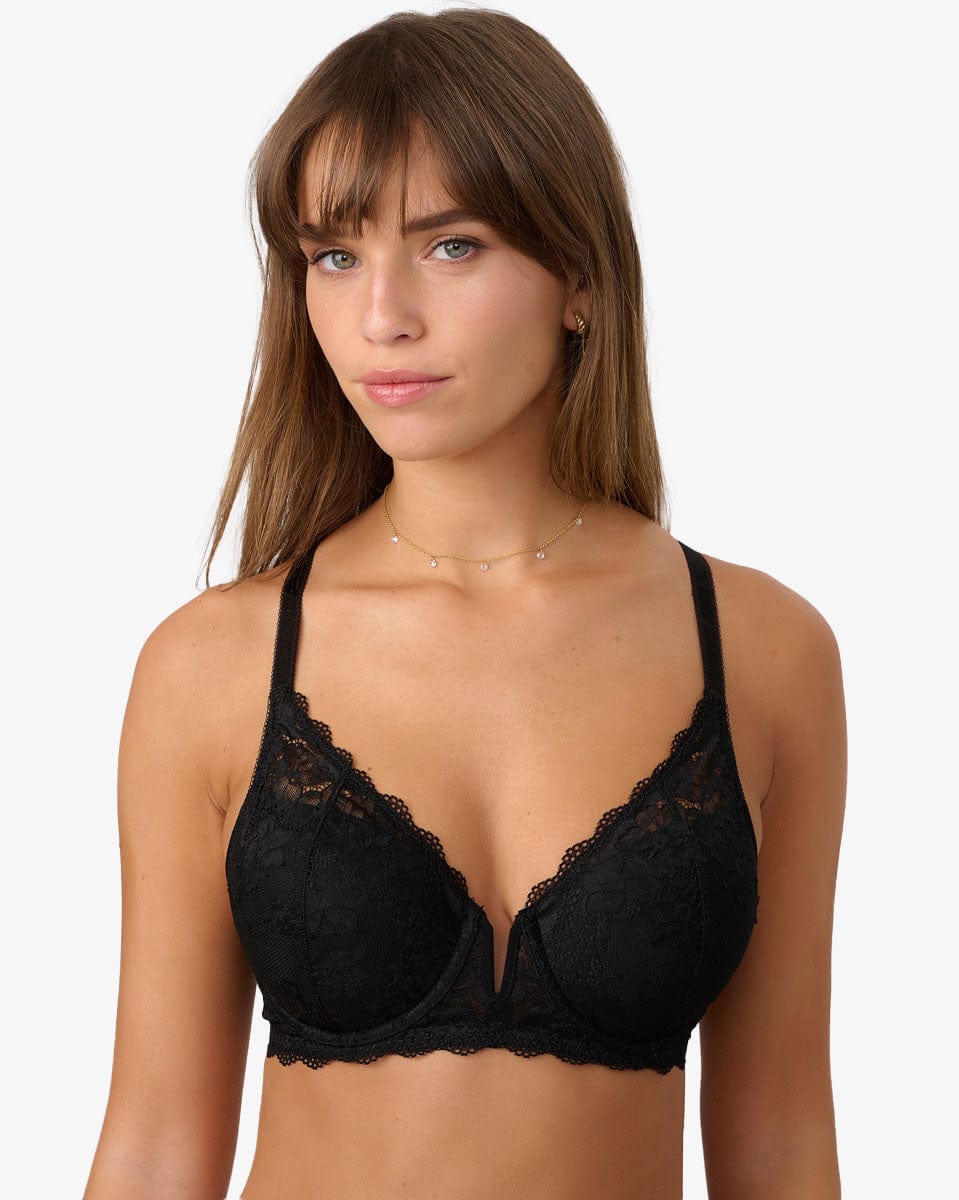 חזייה מרופדת עם ברזלים ומפתח וי - BLACK – תמונה 1