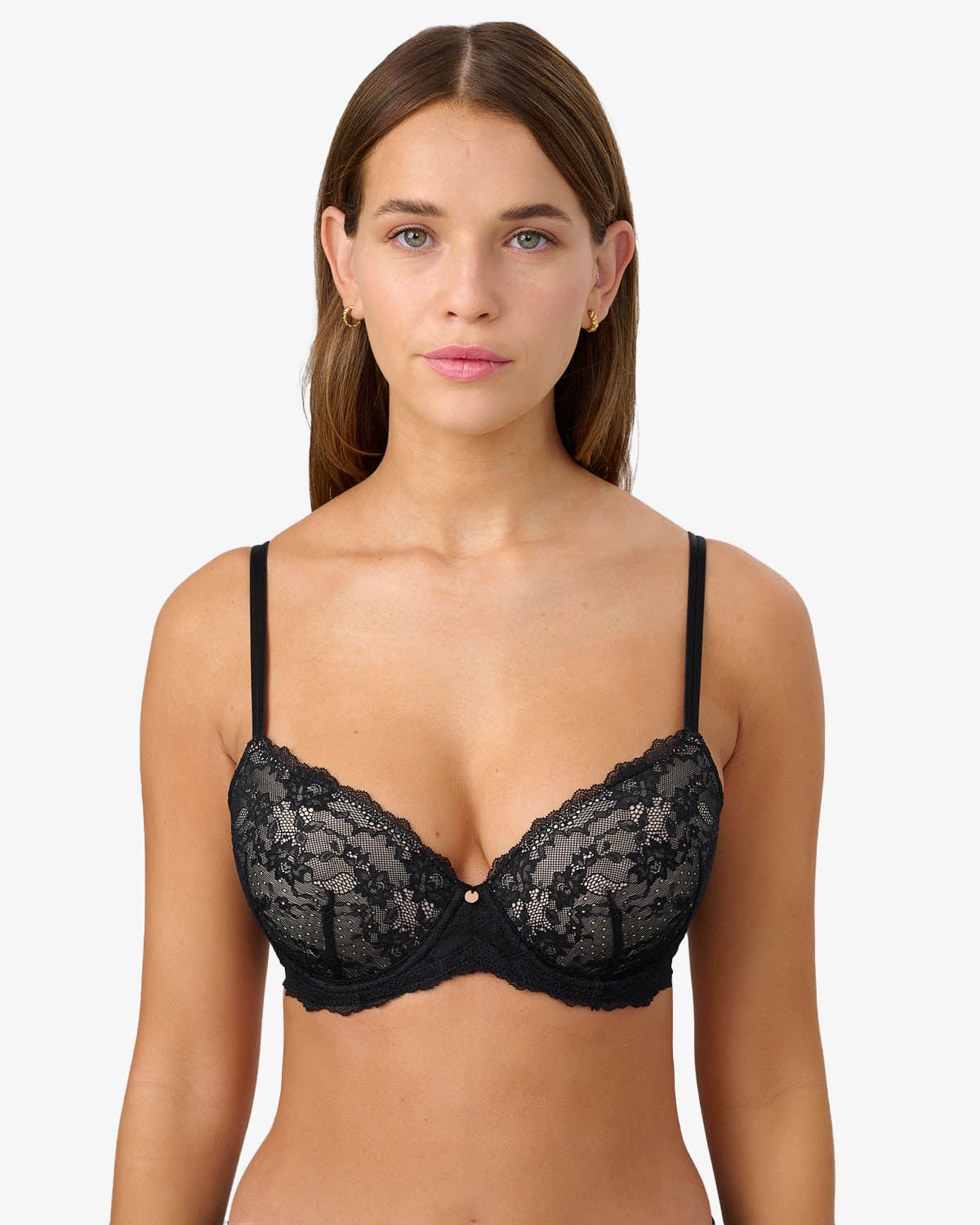 חזייה מרופדת עם ברזלים מתחרה עדינה ודקה - BLACK – תמונה 1