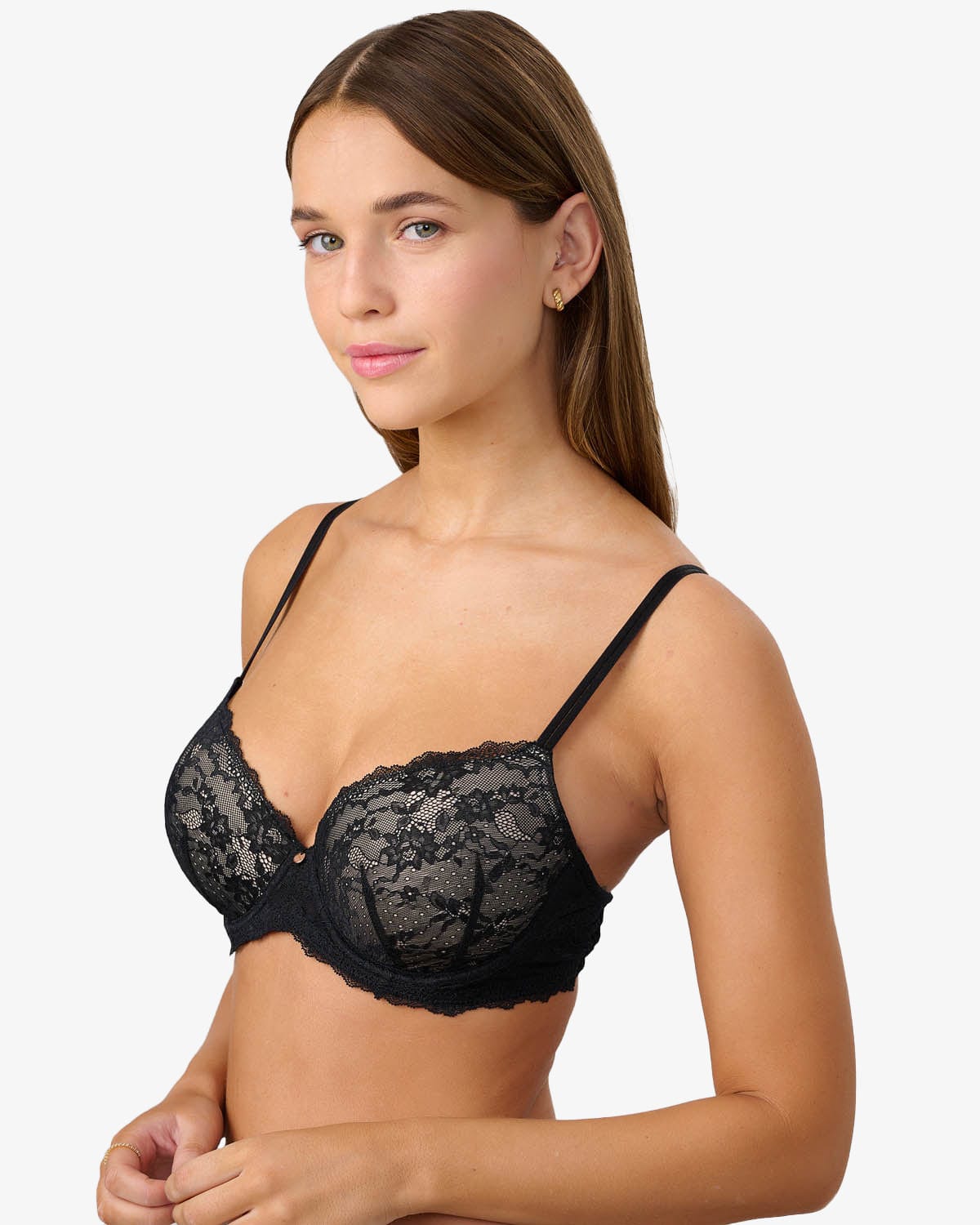 חזייה מרופדת עם ברזלים מתחרה עדינה ודקה - BLACK – תמונה 2