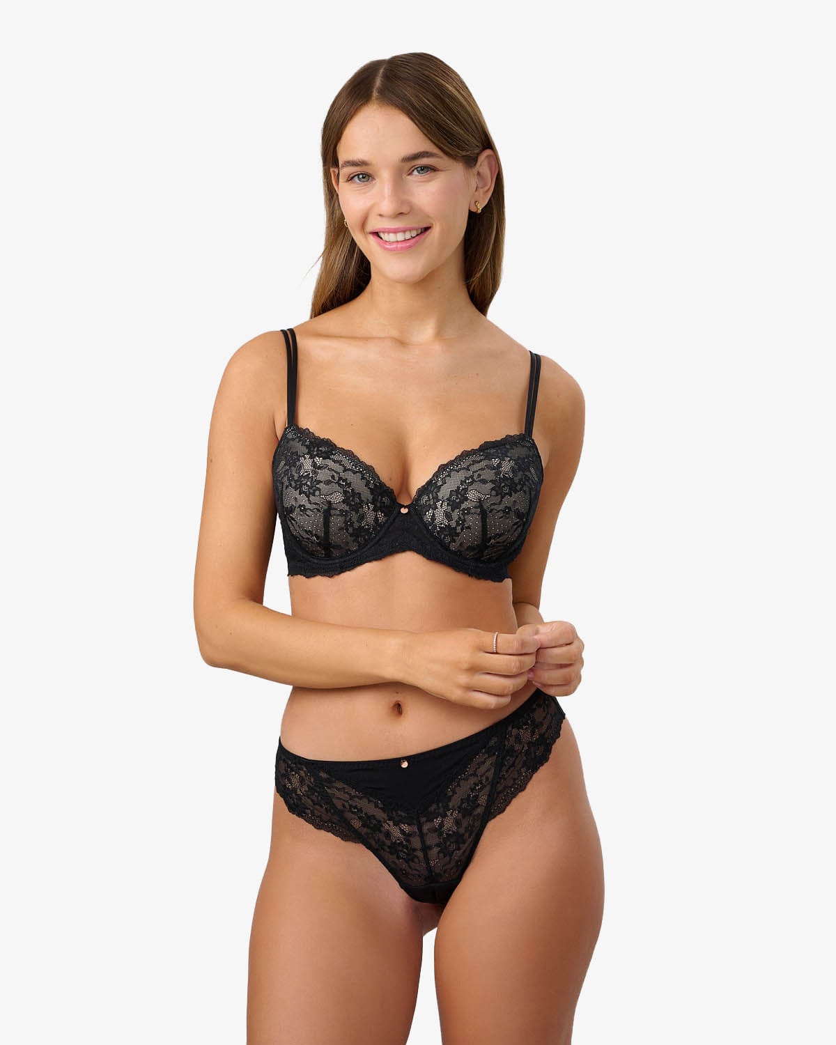 חזייה מרופדת עם ברזלים מתחרה עדינה ודקה - BLACK – תמונה 4