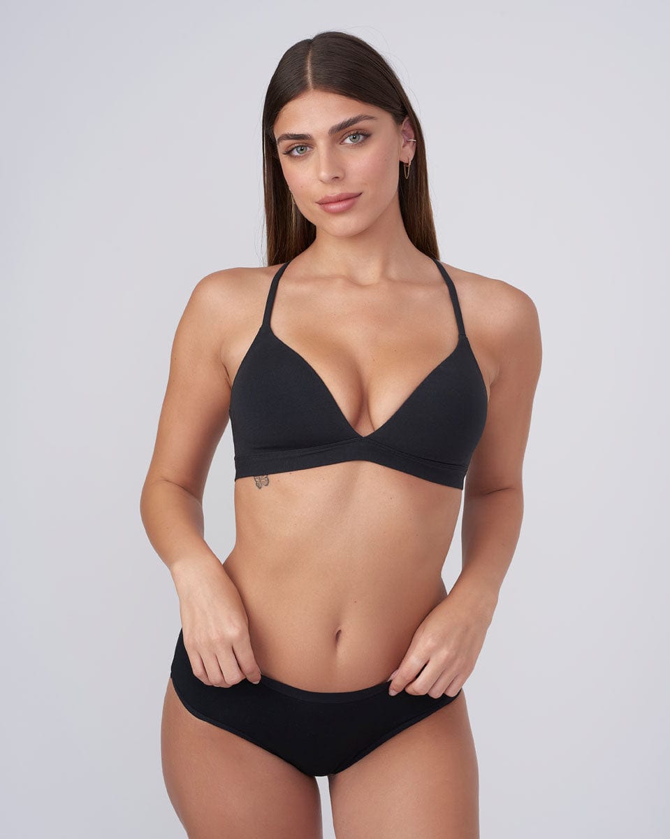 חזייה מרופדת ללא ברזלים מכותנה אלסטן משובחת - BLACK – תמונה 2