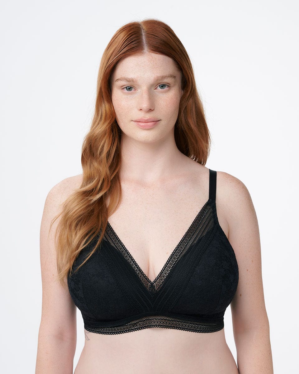 חזייה מרופדת ללא ברזלים מתחרה רומנטית פרחונית - BLACK – תמונה 1