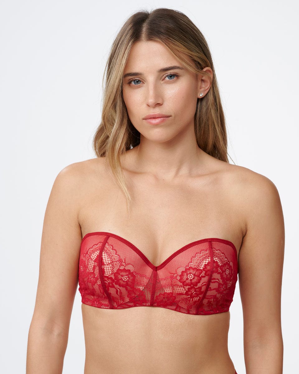 חזיית סטרפלס פוש אפ עם ברזלים בשילוב תחרה - RUBY RED – תמונה 5