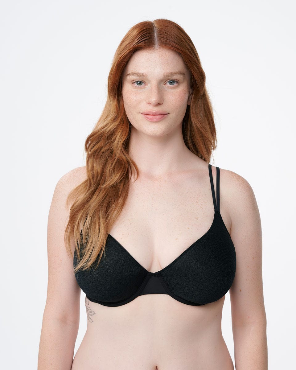 חזיית ספייסר ג'קארד בדוגמה פרחונית - BLACK – תמונה 1