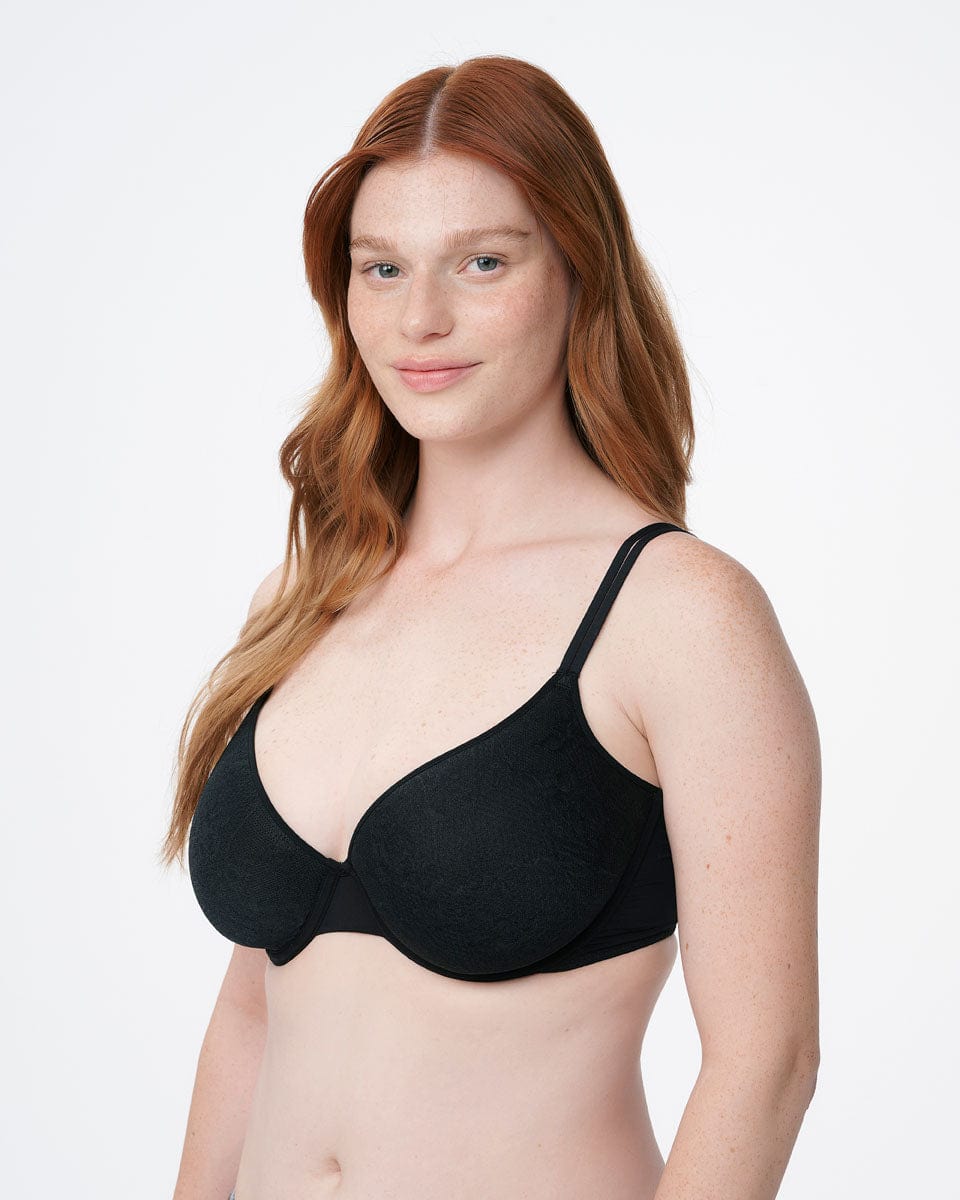 חזיית ספייסר ג'קארד בדוגמה פרחונית - BLACK – תמונה 2