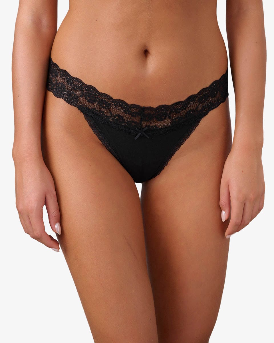 תחתון כותנה חוטיני - BLACK – תמונה 1