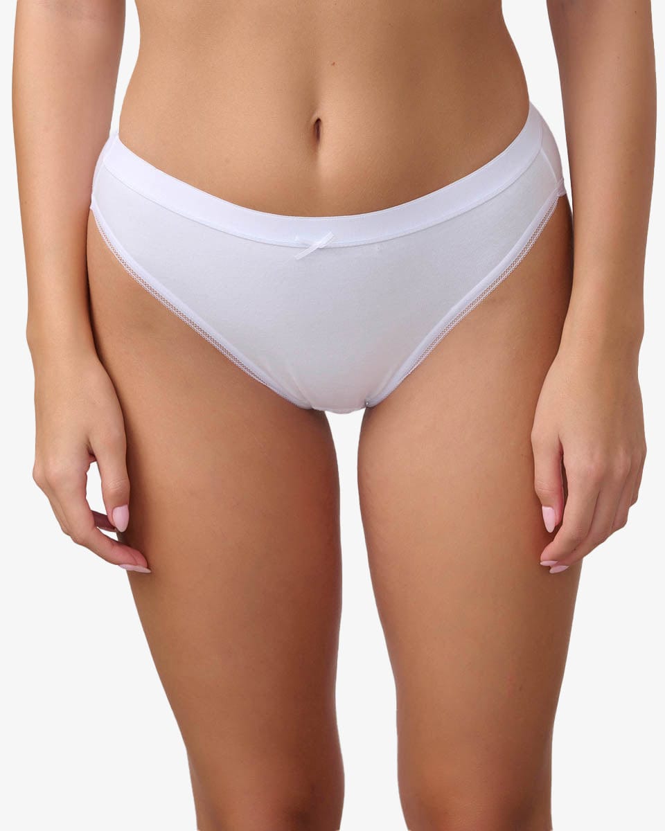 תחתון כותנה ביקיני הי-לג - WHITE – תמונה 1