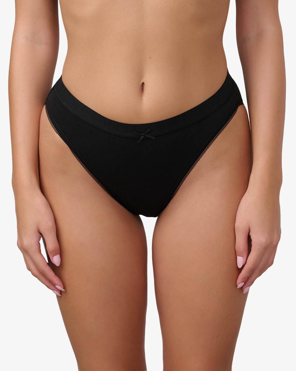 תחתון כותנה ביקיני הי-לג - BLACK – תמונה 1