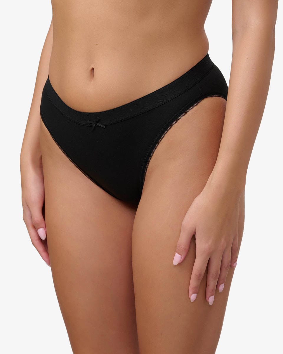 תחתון כותנה ביקיני הי-לג - BLACK – תמונה 2