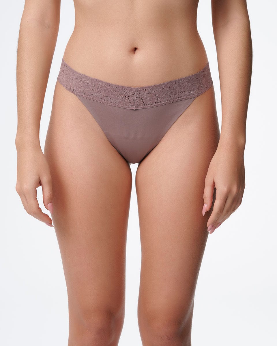 תחתוני חוטיני Invisible בשילוב תחרה - SMOKED BROWN – תמונה 1